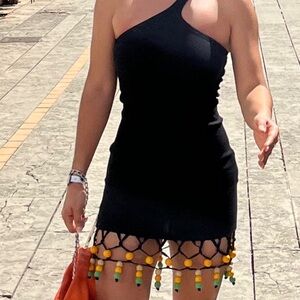 Simon Miller Black One-Shoulder Dress with Yellow and Green Accents